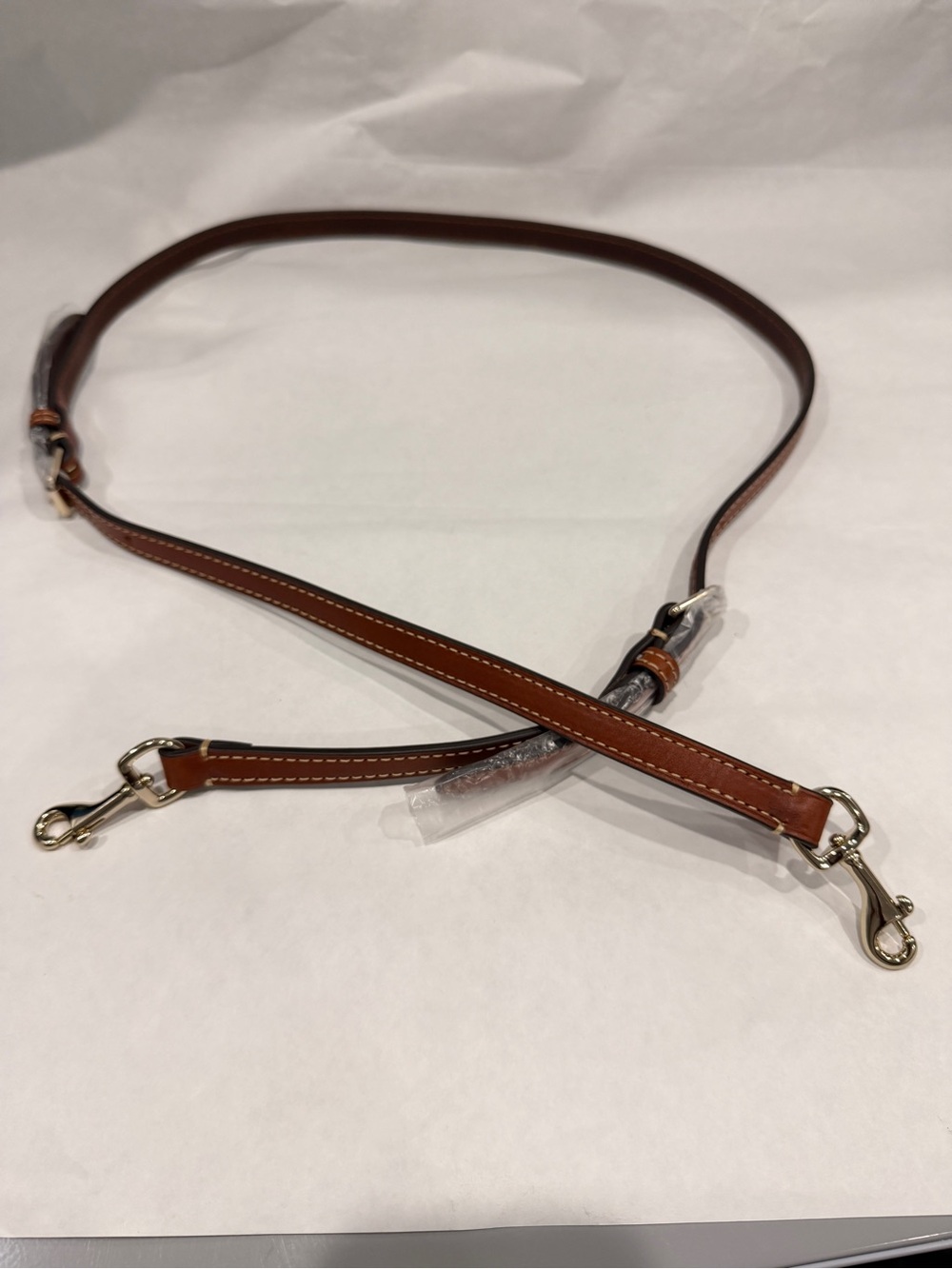 Adjustable Brown Leather Messenger Bag Strap with Light Gold Hardware
